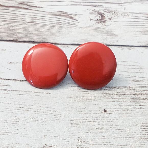 Vintage Earrings For Pierced Ears - Metal Red Circle 0.75"- Broken Stud - Picture 1 of 5